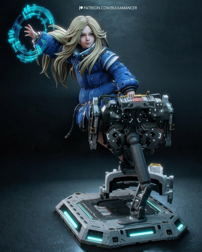 Hand Painted Sci Fi Anime Style Resin Statue – 1/8 and 1/6 Scale – Mecha Girl with Clear Tech Halo – photo 2