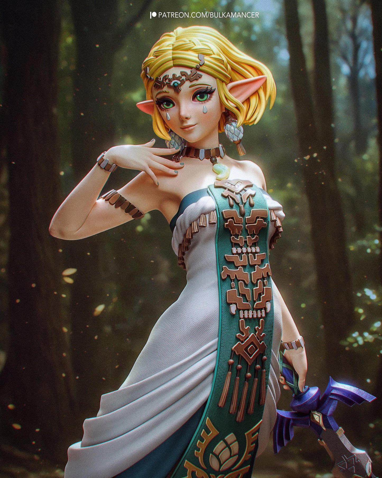 Hand Painted Fantasy Elf Princess Resin Statue - 1/8 and 1/6 Scale - Anime Style Figure with Blue Magic Weapon – photo 3