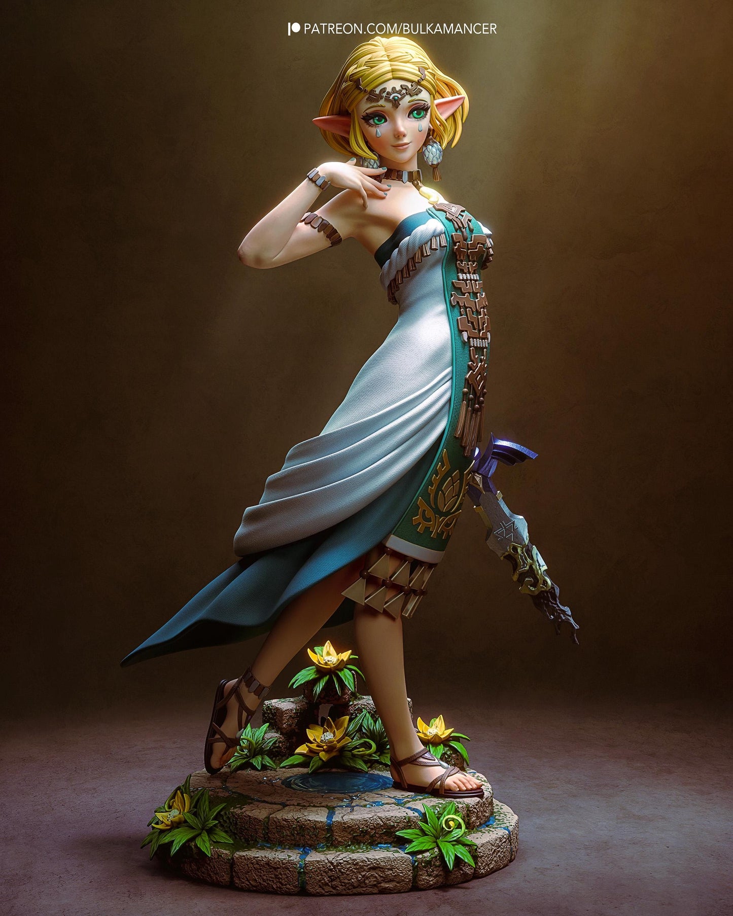 Hand Painted Fantasy Elf Princess Resin Statue - 1/8 and 1/6 Scale - Anime Style Figure with Blue Magic Weapon – photo 2