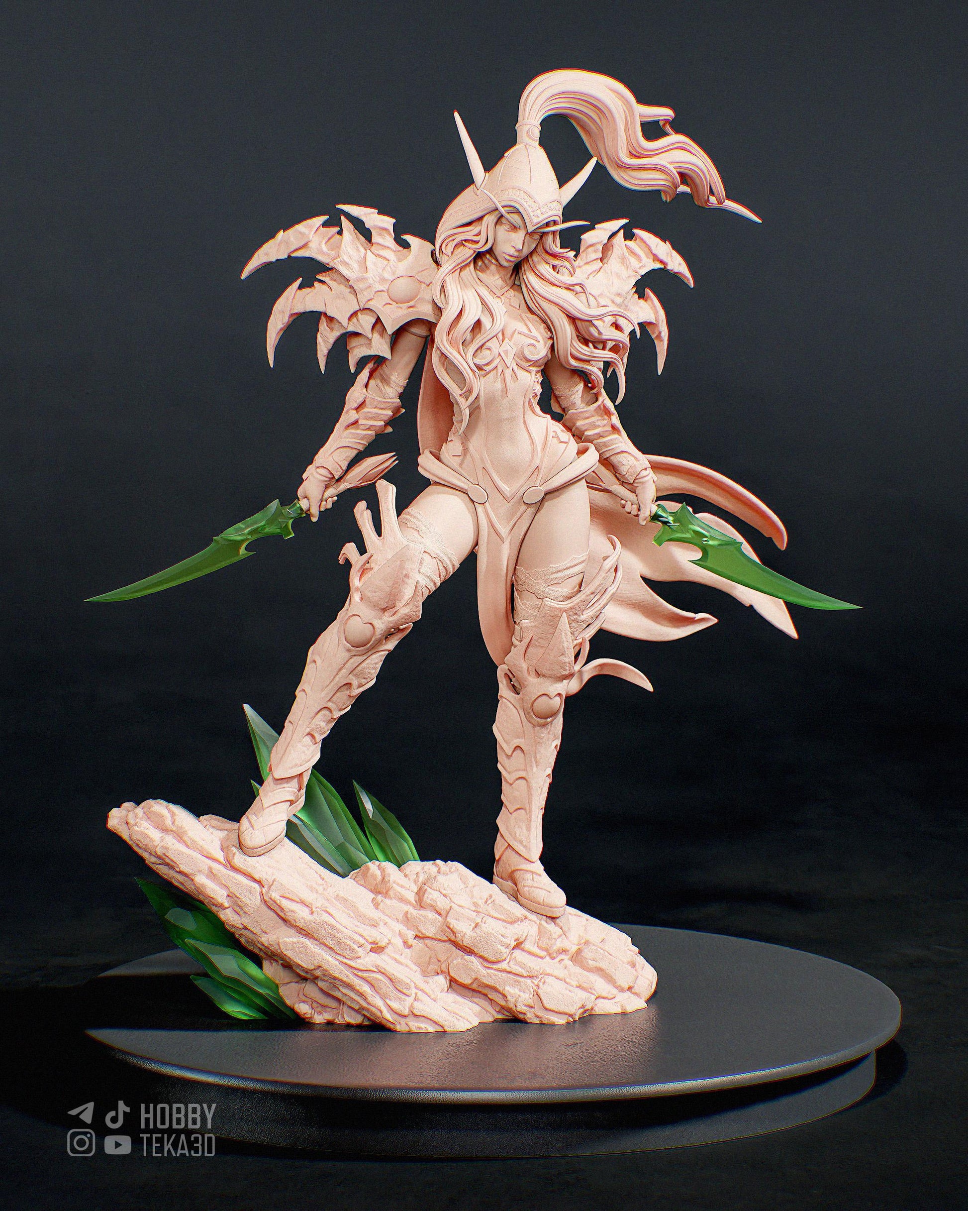 Unpainted Dark Fantasy Elven Assassin Resin Garage Kit – 1/8 and 1/6 Scale by Bulkamancers, DIY Figure Kit with Clear Blades – photo 1