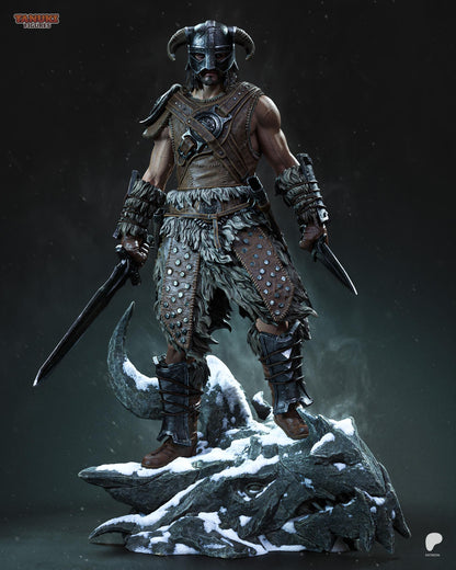 Hand Painted Horned Warrior Resin Statue – 1/8 and 1/6 Scale – Dark Fantasy Armored Figure on Snowy Dragon Base – photo 1