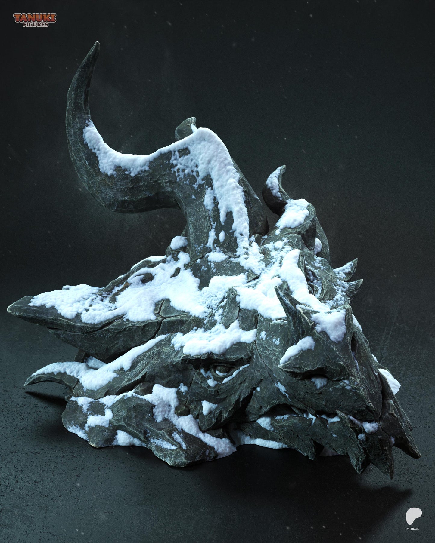 Hand Painted Horned Warrior Resin Statue – 1/8 and 1/6 Scale – Dark Fantasy Armored Figure on Snowy Dragon Base – photo 3
