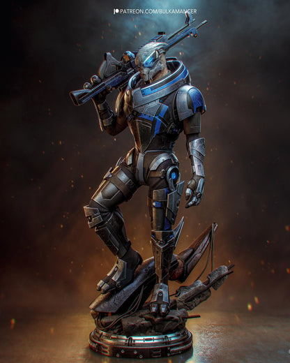 Hand Painted Sci Fi Armored Soldier Resin Statue - 1/8 and 1/6 Scale - Futuristic Rifle Figure on Tech Base – photo 1