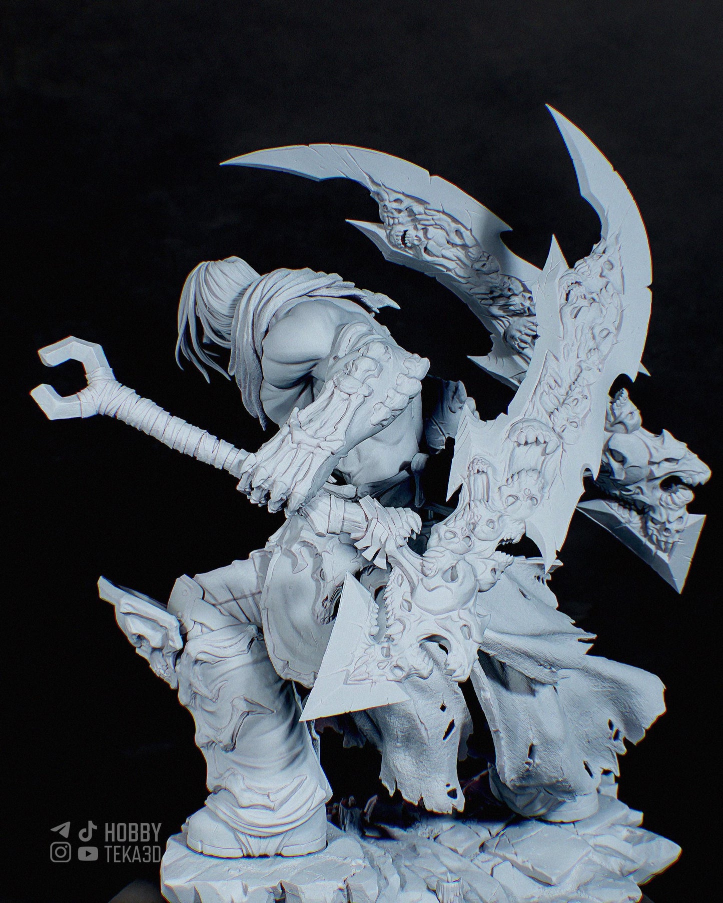 Unpainted Dark Fantasy Reaper Resin Model Kit – 1/8 and 1/6 Scale – by Tanuki – Undead Warrior DIY Statue – photo 3