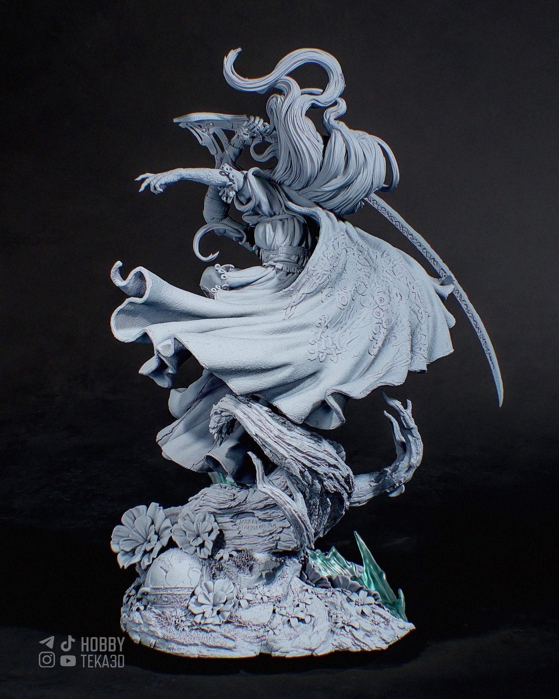 Unpainted Dark Fantasy Warrior Resin Model Kit – 1/8 and 1/6 Scale – by Tanuki – Armored Figure with Clear Resin Blade – photo 3