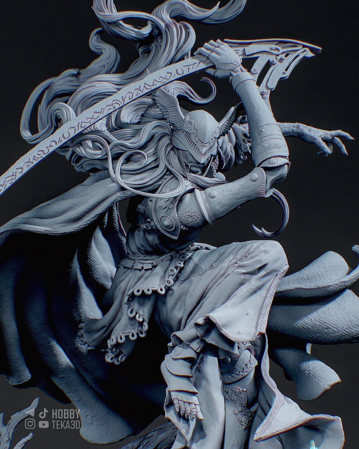 Unpainted Dark Fantasy Warrior Resin Model Kit – 1/8 and 1/6 Scale – by Tanuki – Armored Figure with Clear Resin Blade – photo 2