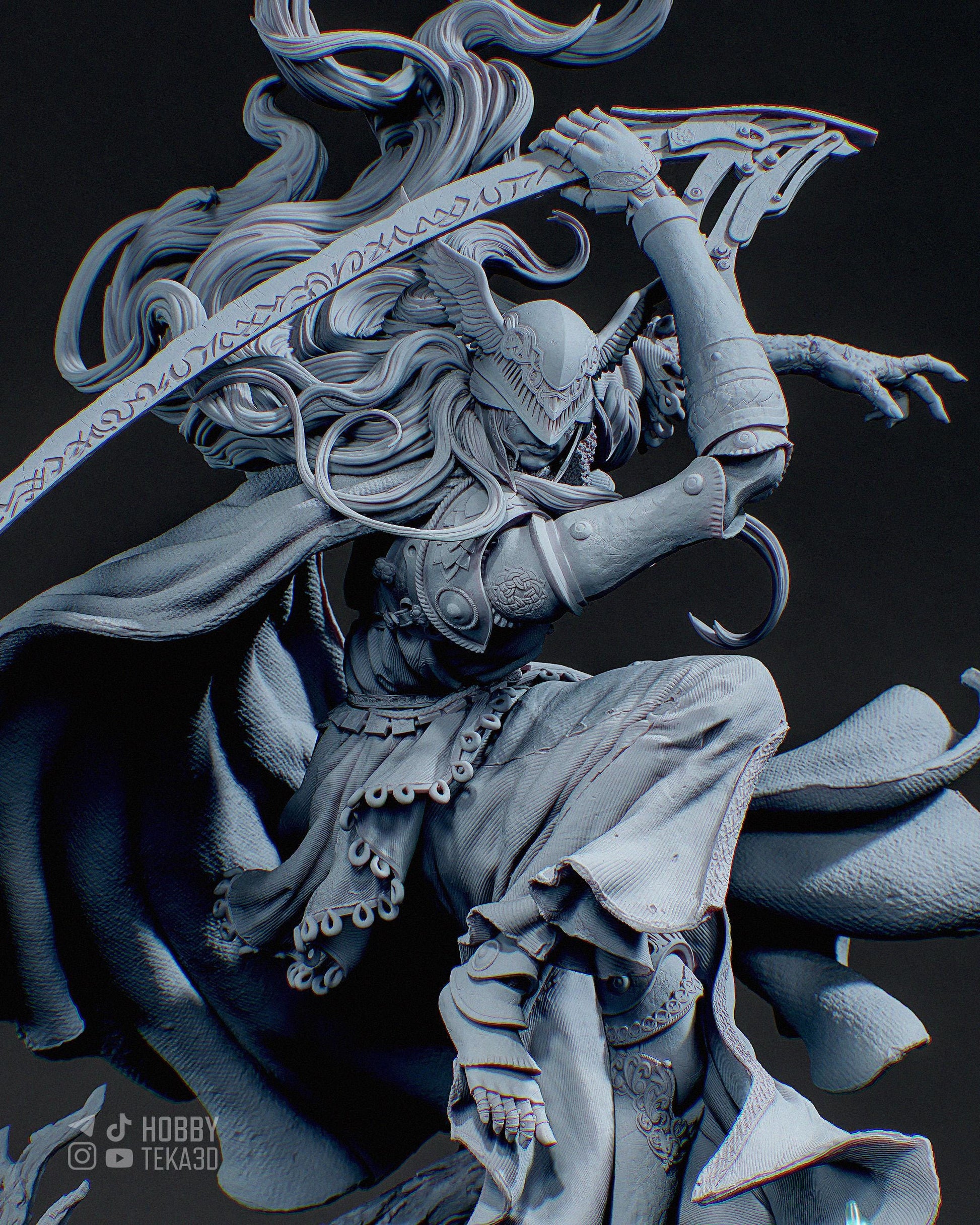 Unpainted Dark Fantasy Warrior Resin Model Kit – 1/8 and 1/6 Scale – by Tanuki – Armored Figure with Clear Resin Blade – photo 2