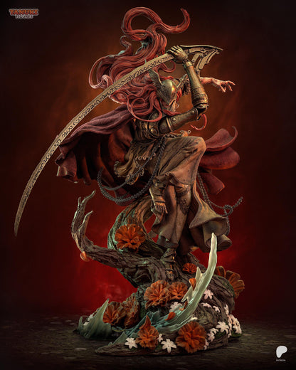 Hand Painted Dark Fantasy Warrior Resin Statue – 1/8 and 1/6 Scale – Armored Red Hair Figure with Clear Resin Blade – photo 3