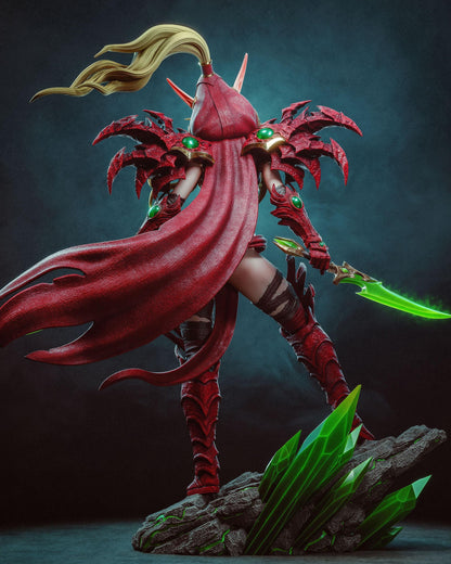 Hand Painted Dark Fantasy Elven Assassin Resin Statue – 1/8 and 1/6 Scale with Clear Green Energy Blades – photo 3