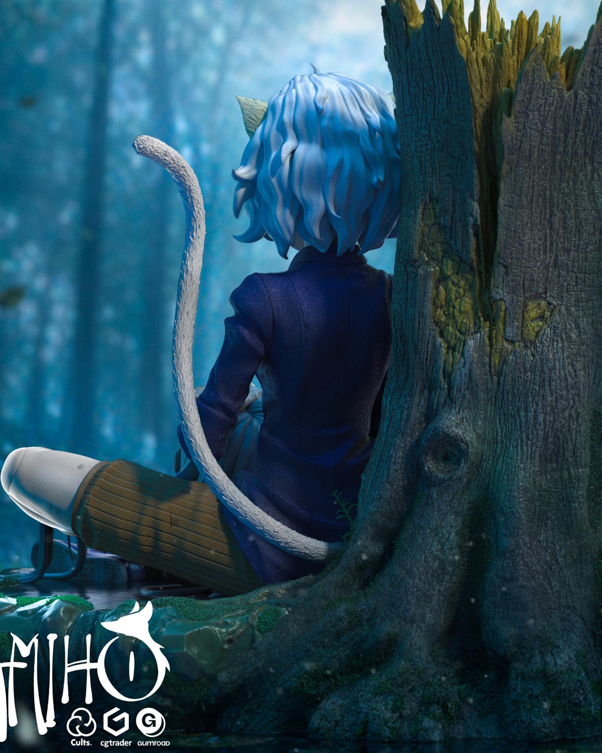 Hand Painted Cat Ear Anime Style Resin Statue – 1/8 and 1/6 Scale – Dark Fantasy Forest Diorama Figure – photo 5