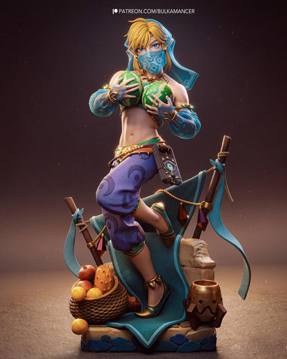 Hand Painted Desert Elf Adventurer Resin Statue – 1/8 and 1/6 Scale – Masked Fantasy Traveler with Camp Base