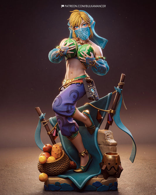 Hand Painted Desert Elf Adventurer Resin Statue – 1/8 and 1/6 Scale – Masked Fantasy Traveler with Camp Base