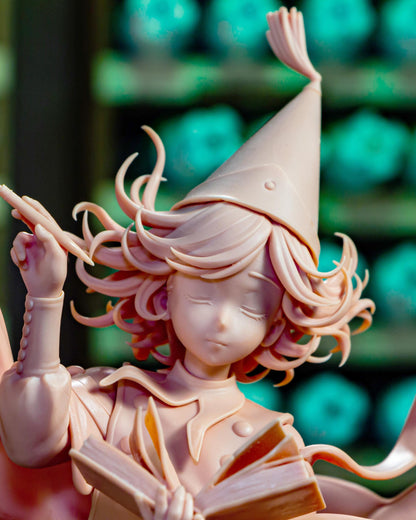 Unpainted Cute Witch Mage Resin Model Kit – 1/8 and 1/6 Scale – by Bulkamancers – Magic Book DIY Figure