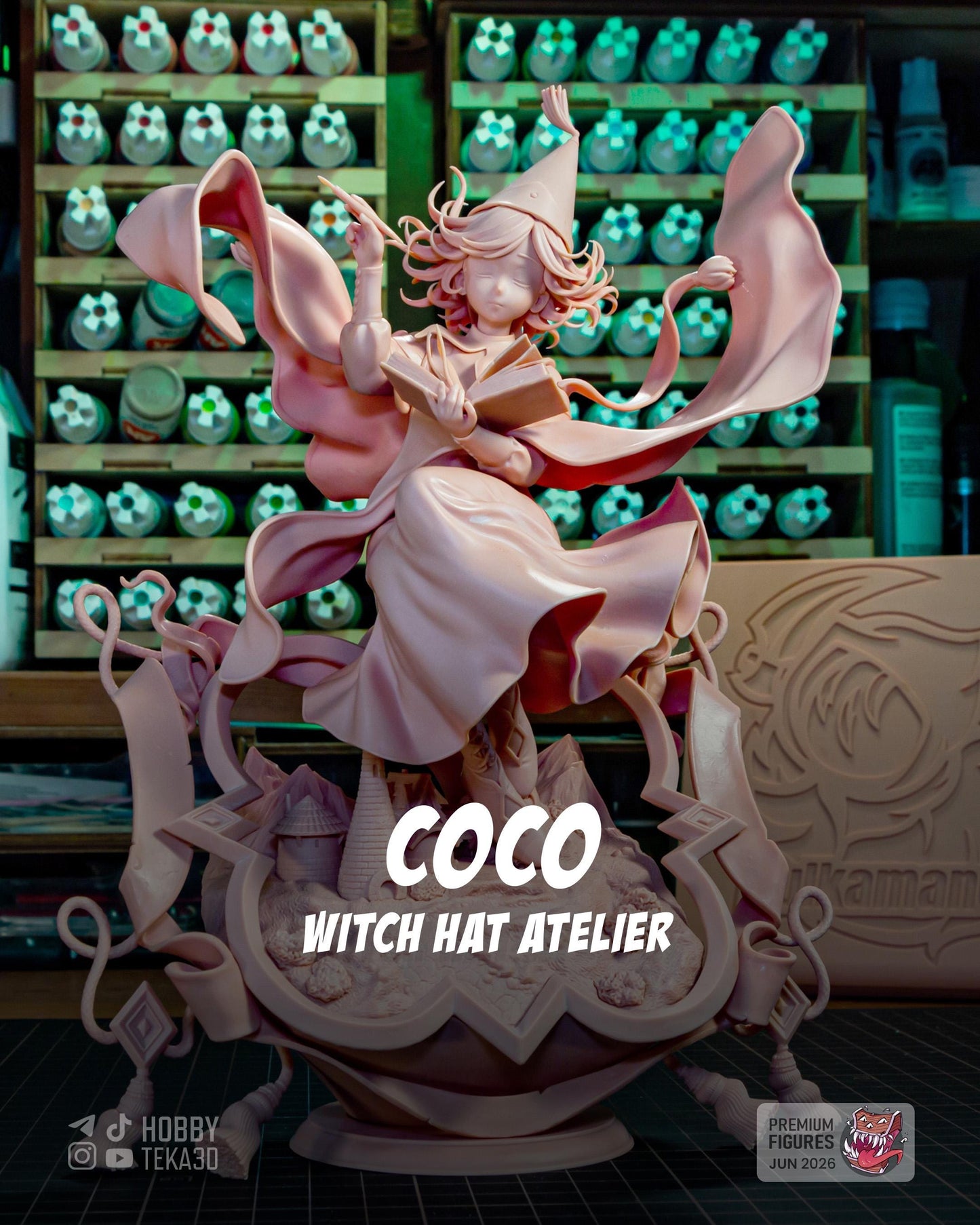 Unpainted Cute Witch Mage Resin Model Kit – 1/8 and 1/6 Scale – by Bulkamancers – Magic Book DIY Figure