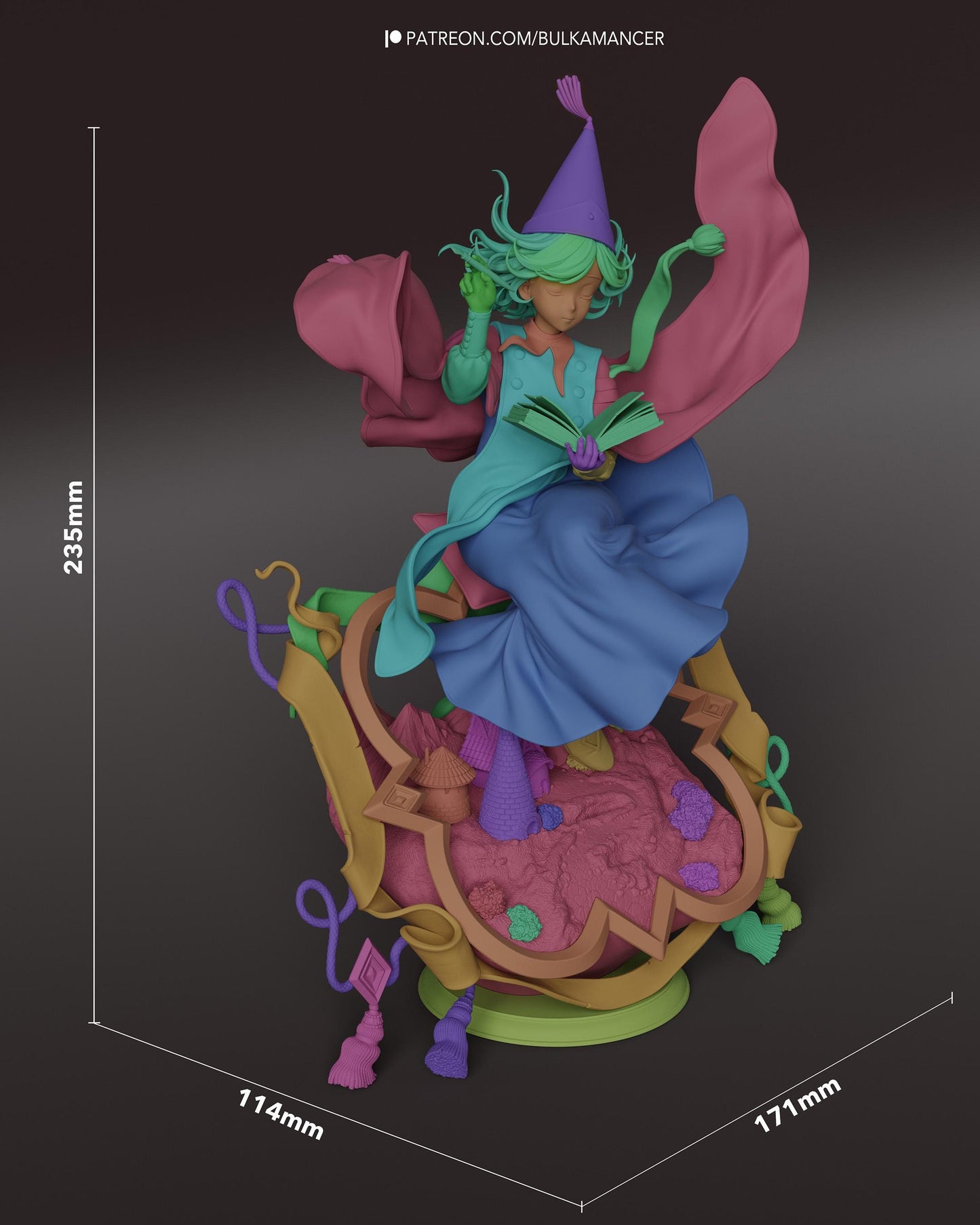 Hand Painted Cute Witch Mage Resin Statue – 1/8 and 1/6 Scale – Anime Style Book Figure with Magic Diorama