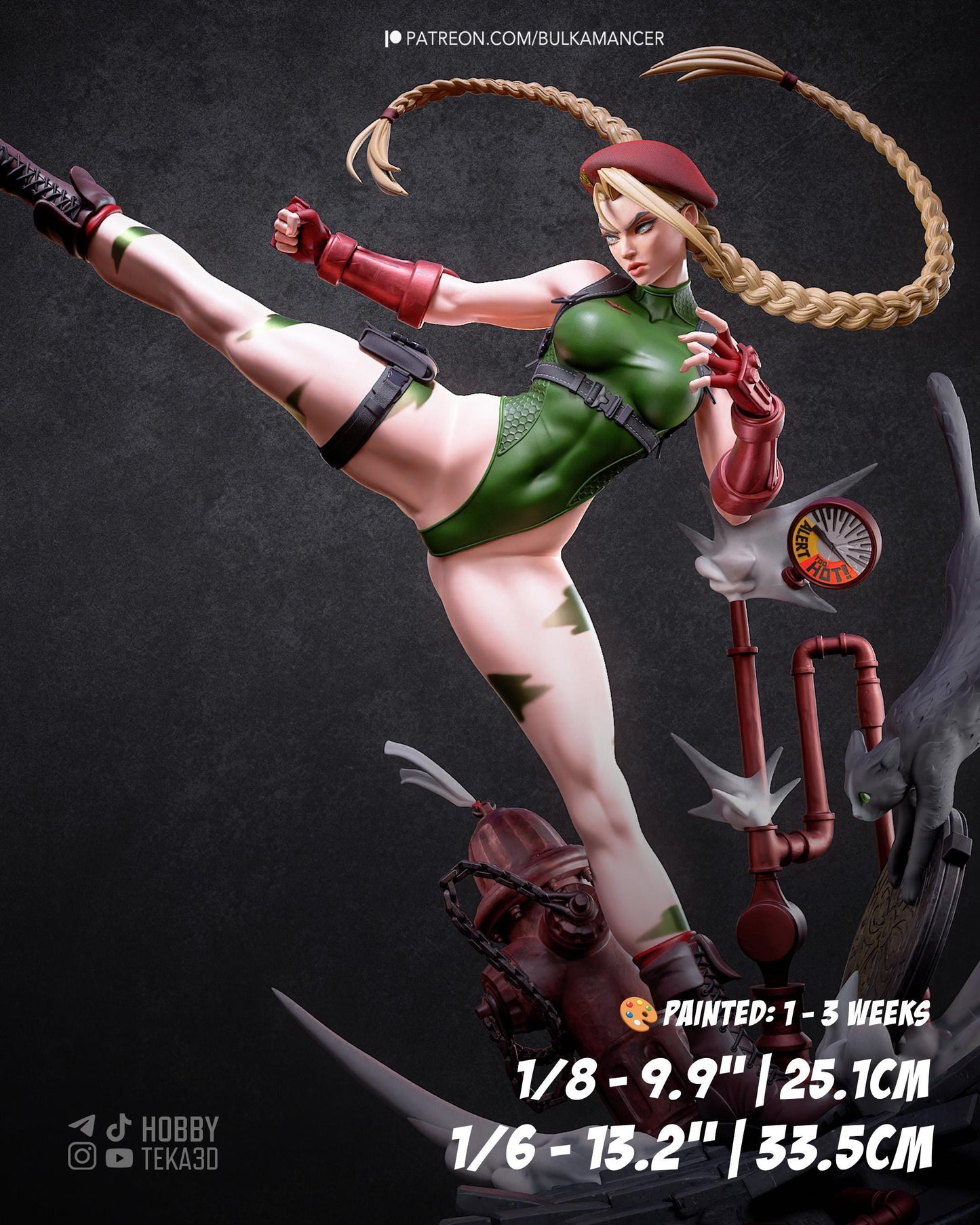 Hand Painted Anime Martial Artist Resin Statue – 1/8 and 1/6 Scale – High Kick Fighter with Broken Tech Base