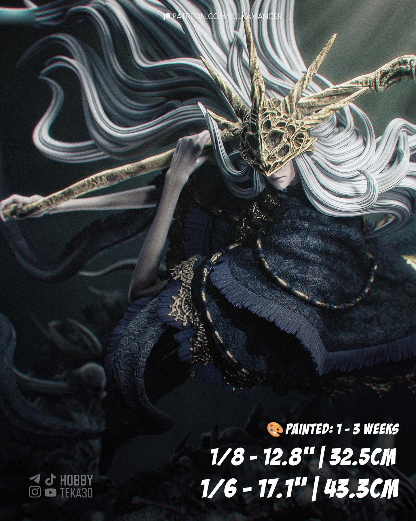 Hand Painted Dark Fantasy Resin Statue – 1/8 and 1/6 Scale – Staff Wielding Sorcerer on Monster Display Base