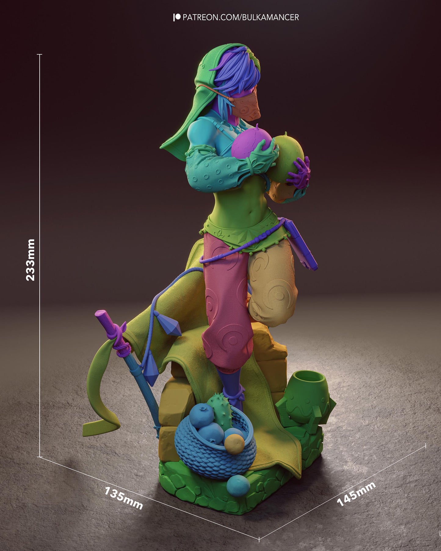 Hand Painted Desert Elf Adventurer Resin Statue – 1/8 and 1/6 Scale – Masked Fantasy Traveler with Camp Base