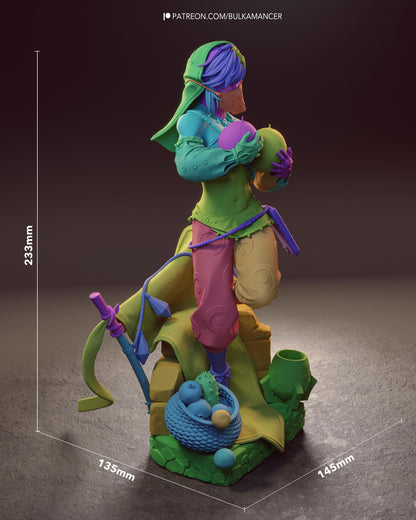 Hand Painted Desert Elf Adventurer Resin Statue – 1/8 and 1/6 Scale – Masked Fantasy Traveler with Camp Base