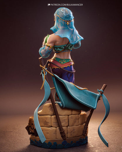 Hand Painted Desert Elf Adventurer Resin Statue – 1/8 and 1/6 Scale – Masked Fantasy Traveler with Camp Base