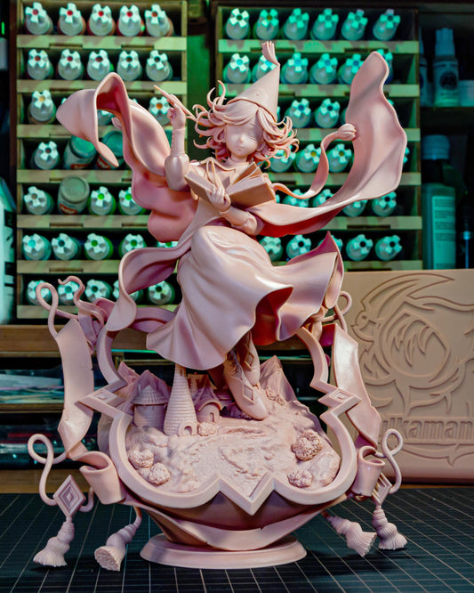 Unpainted Cute Witch Mage Resin Model Kit – 1/8 and 1/6 Scale – by Bulkamancers – Magic Book DIY Figure