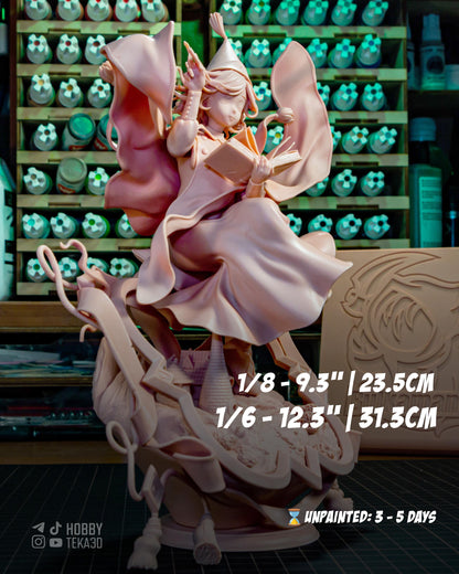 Unpainted Cute Witch Mage Resin Model Kit – 1/8 and 1/6 Scale – by Bulkamancers – Magic Book DIY Figure