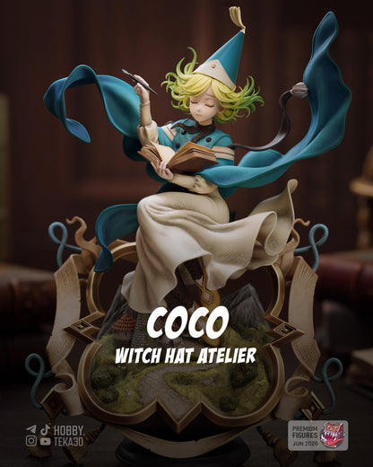 Hand Painted Cute Witch Mage Resin Statue – 1/8 and 1/6 Scale – Anime Style Book Figure with Magic Diorama