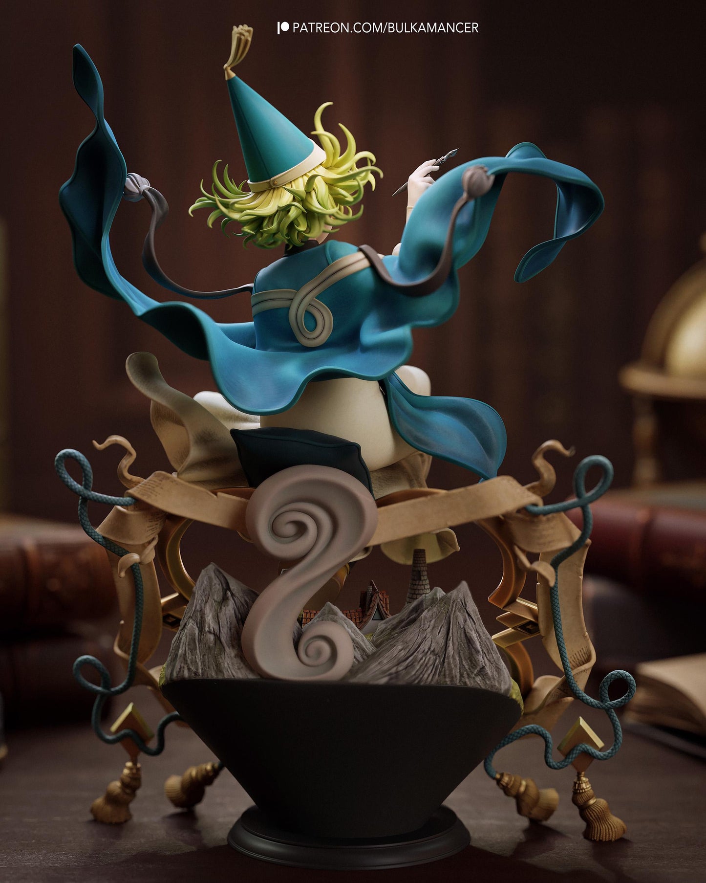 Hand Painted Cute Witch Mage Resin Statue – 1/8 and 1/6 Scale – Anime Style Book Figure with Magic Diorama