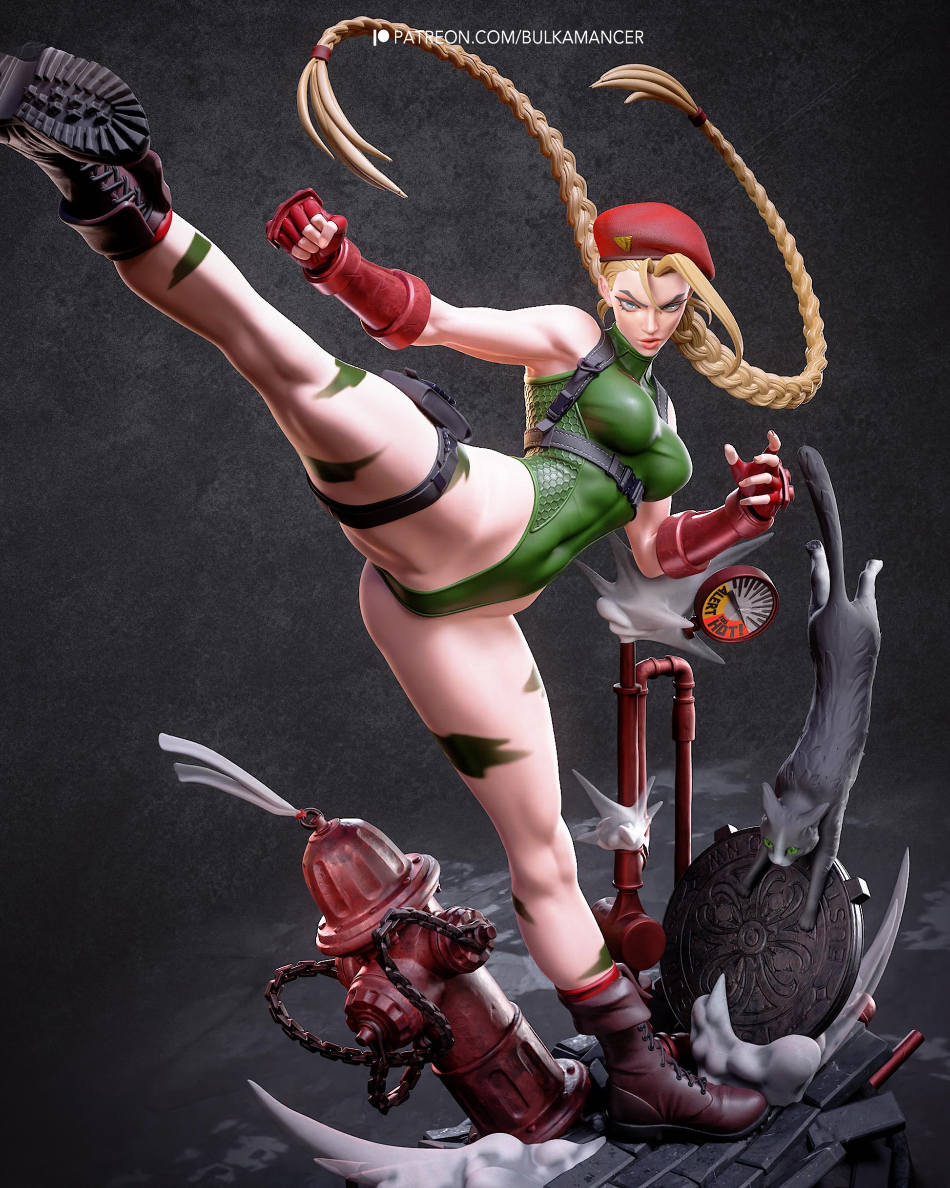 Hand Painted Anime Martial Artist Resin Statue – 1/8 and 1/6 Scale – High Kick Fighter with Broken Tech Base