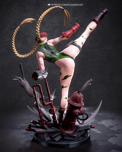 Hand Painted Anime Martial Artist Resin Statue – 1/8 and 1/6 Scale – High Kick Fighter with Broken Tech Base