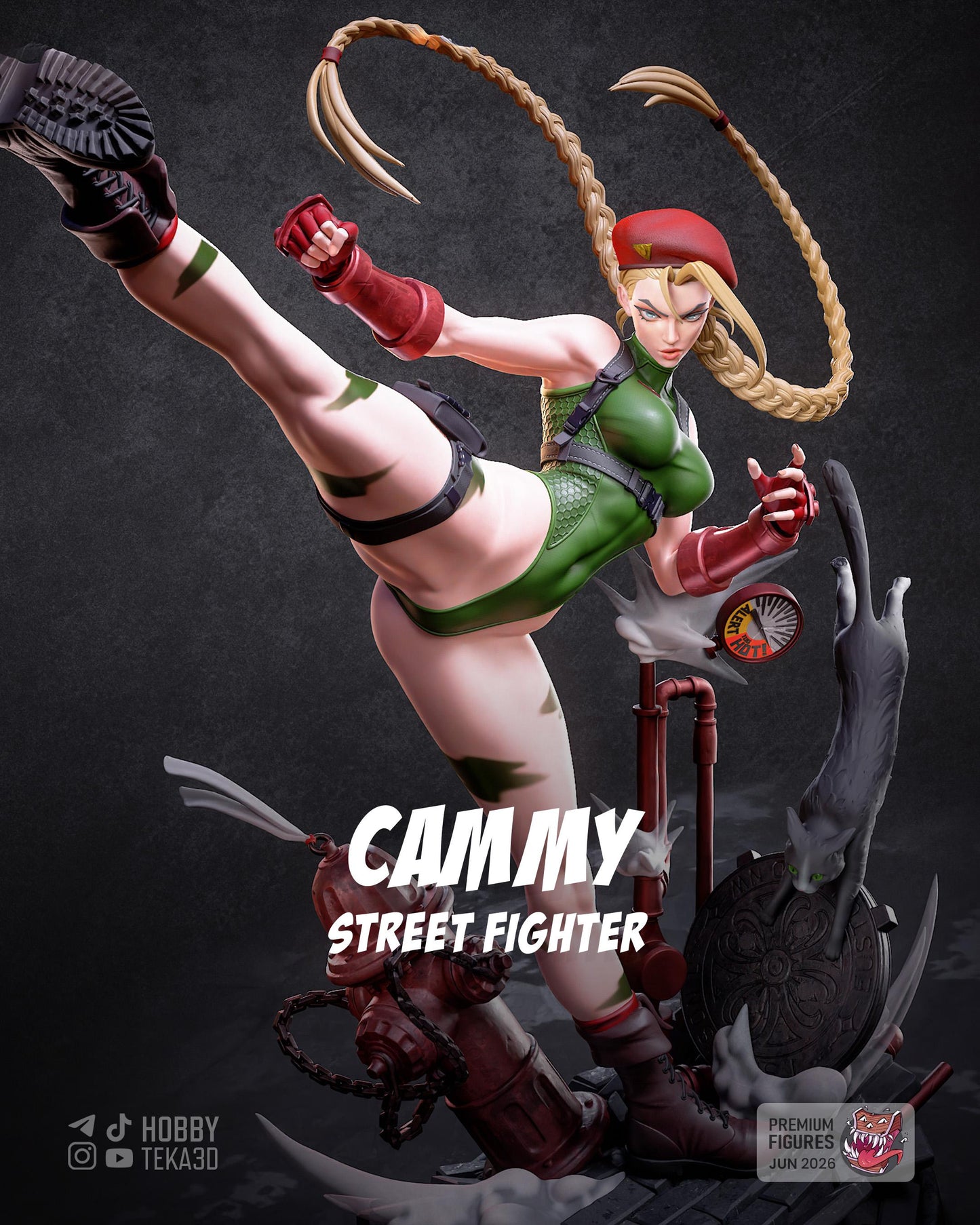 Hand Painted Anime Martial Artist Resin Statue – 1/8 and 1/6 Scale – High Kick Fighter with Broken Tech Base