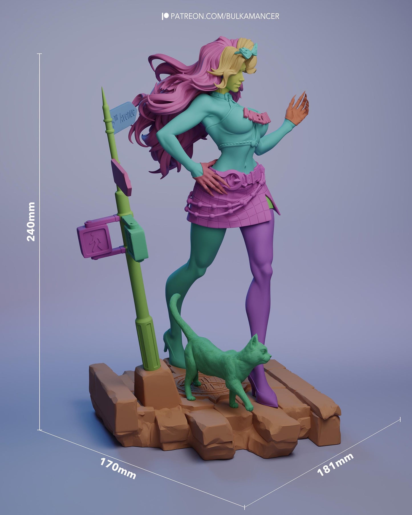Feline Heroine Resin Model Kit – Unpainted – 1/8 and 1/6 Scale – by Bulkamancer – Cat Companion and Urban Display Base
