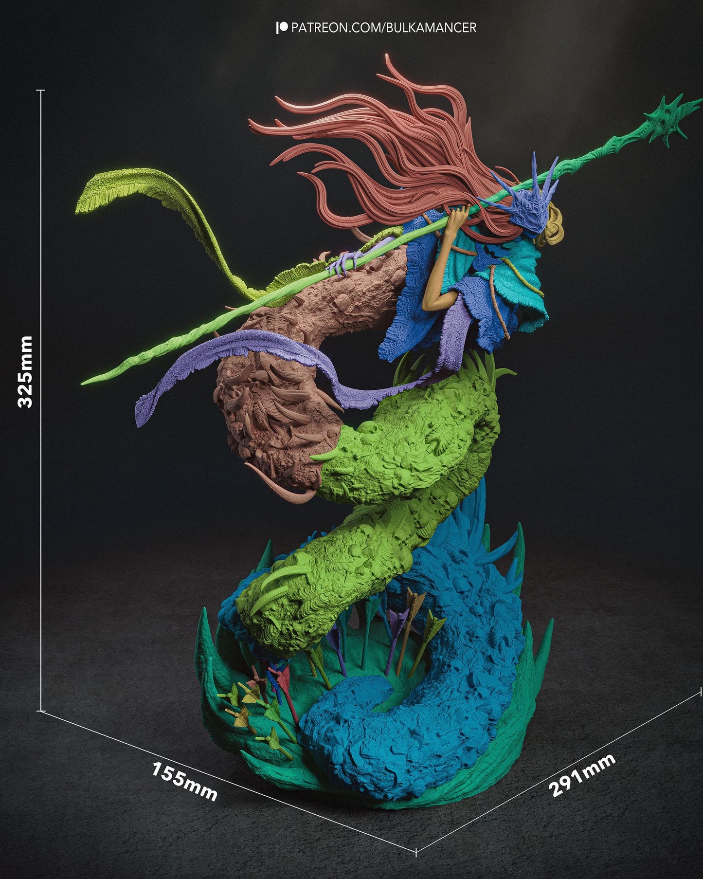 Dark Fantasy Resin Model Kit – Unpainted – 1/8 and 1/6 Scale – by Bulkamancer – Sorcerer with Monster Display Base
