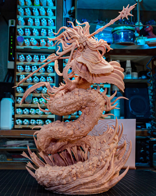 Dark Fantasy Resin Model Kit – Unpainted – 1/8 and 1/6 Scale – by Bulkamancer – Sorcerer with Monster Display Base